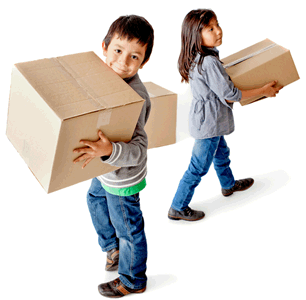 Kids moving boxes